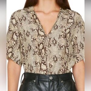 Frame Denim Snakeskin Silk Popover Blouse in Butter Multi